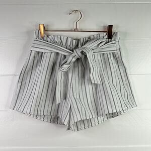 TEA MINTS White Black Striped Linen Elastic Tie Waist Shorts Size Small